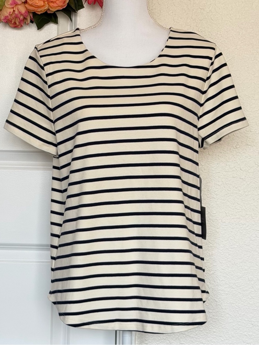Marled Cream and Black Striped Short Sleeve Tee